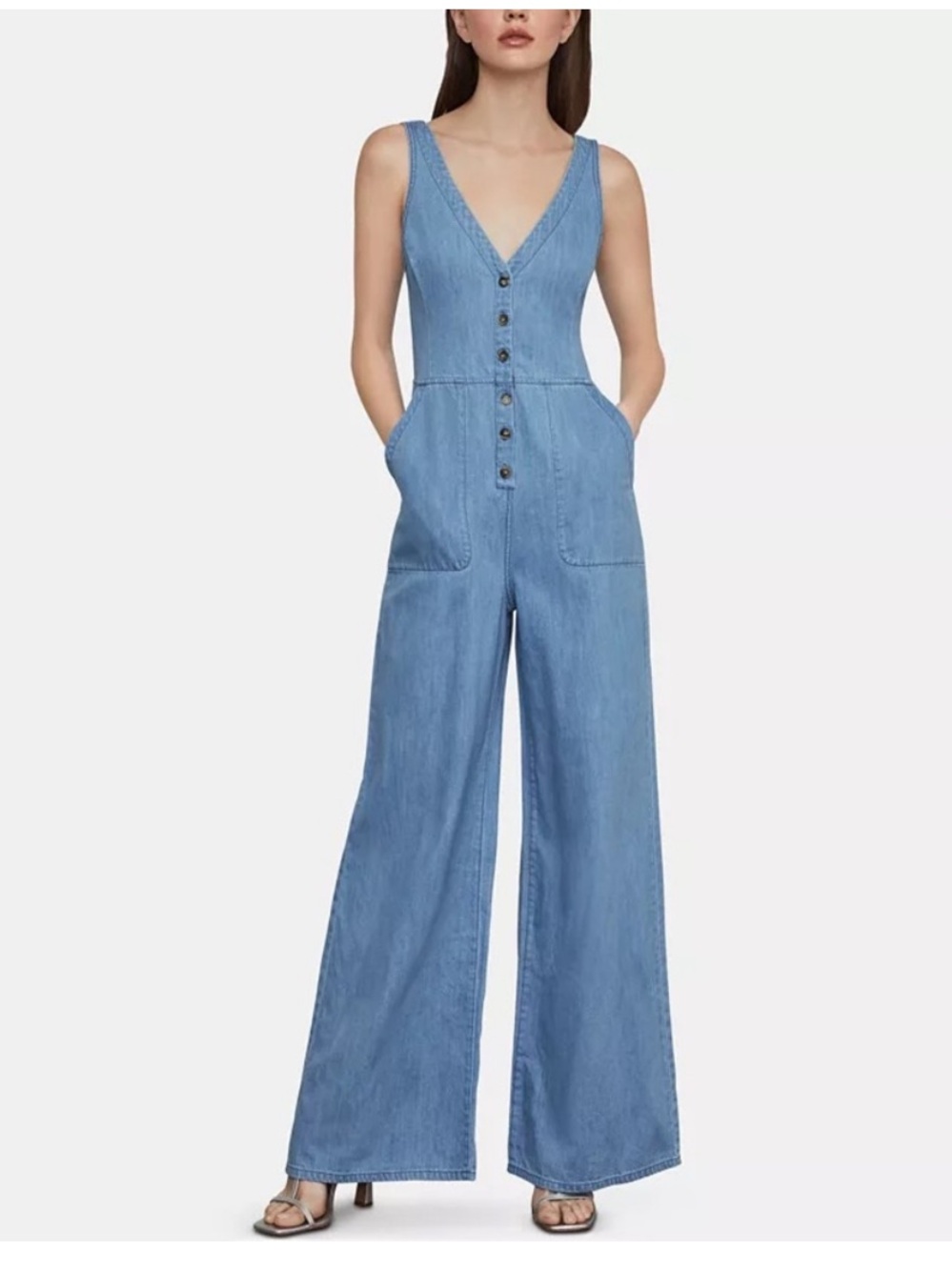Bcbgmaxzaria V-Neck Light Denim Jumpsuit